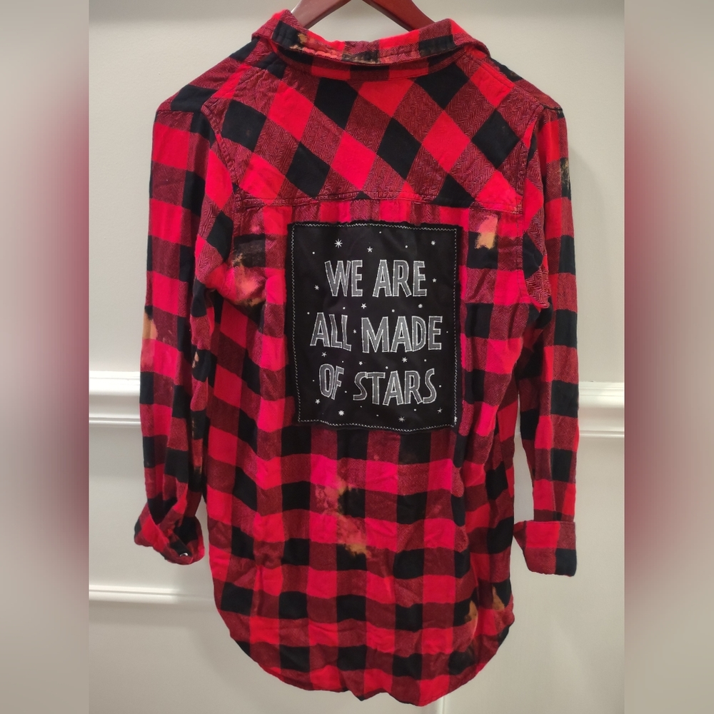Acid Washed One of a Kind Appliqued Flannel Shirt